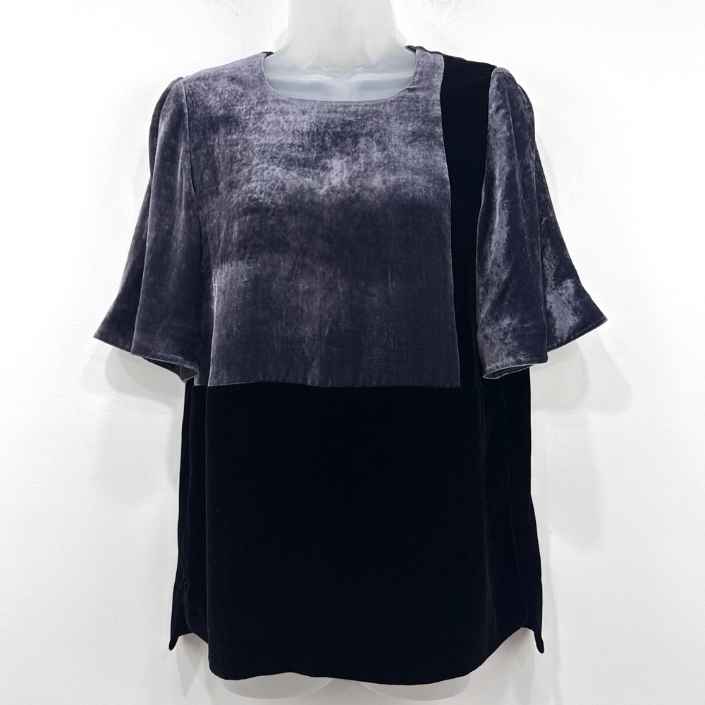 Bevza Velvet 100% Silk Top Womens L Chic Elegant Event Quiet Luxury Classic